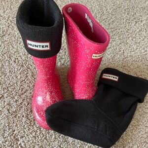 Hunter Sparkling Pink Boots with Black Fleece Liners
